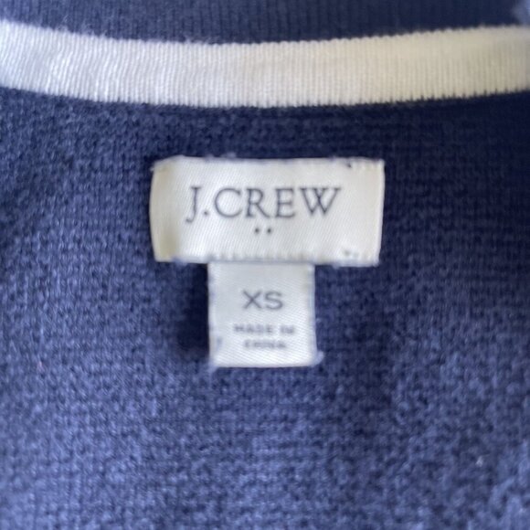 J.Crew Tipped Open Front Cardigan Sweater SZ XS-S Navy White Pockets - Picture 6 of 12